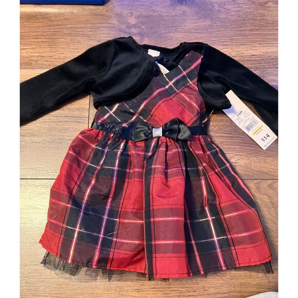 george 3-6 months nwt 3 piece girls holiday christmas dress. red plaid - Picture 2 of 6